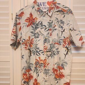 COLUMBIA SHORT SLEEVE BUTTON DOWN HAWAIIAN SHIRT  LIGHT BLUE/RED/ SIZE L
